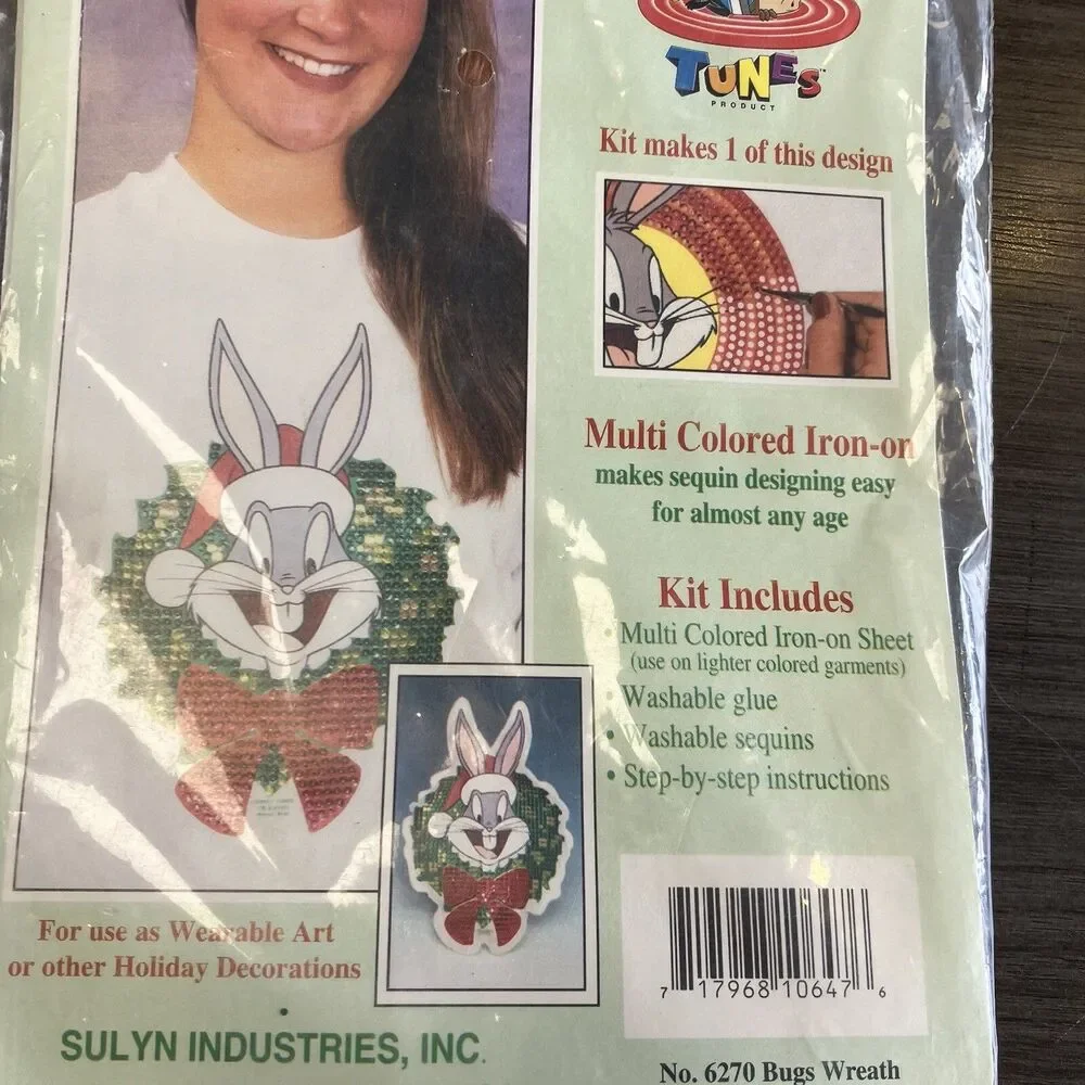 Simply Sequins 6270 Bugs Wreath Looney Tunes Multi Colored Iron On Kit Sealed